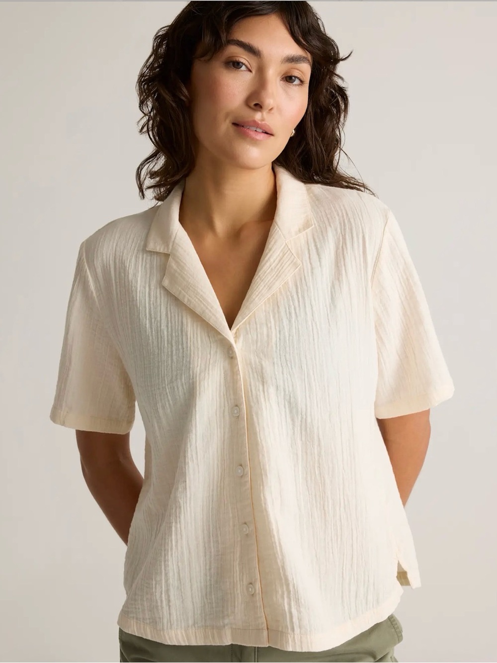 Quince Organic Cotton Gauze Shirt Large Vintage Cream Coastal Relaxed